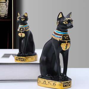 Оптовая продажа, украшение дома в египетском стиле, статуя богини, сидящей кошки, поделки из смолы с рисунком животных - Product Image 3