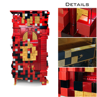 Armoire sculptée à la main de style royal, placages exquis, finitions en feuille d'or rouge et noire, meubles de salon, armoire de rangement multifonctionnelle