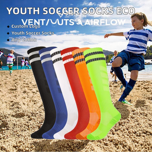 Spring Summer Youth Professional Football Crew <b>Socks</b> Knitted Ankle Placement Cuff Bottom 100% Cotton Breathable Quick Dry - Product Image 2