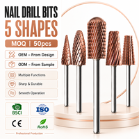 Broca de carburo de tungsteno color oro rosa con certificación ISO/CE, brocas profesionales para uñas, limas rotatorias, broca de corte cruzado de carburo