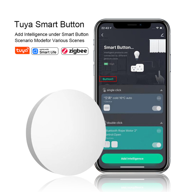 Tuya ZigBee Smart Button Switch Wireless Remote One Key Control Multi-Scene Switch Button Controller for Smart Home Products