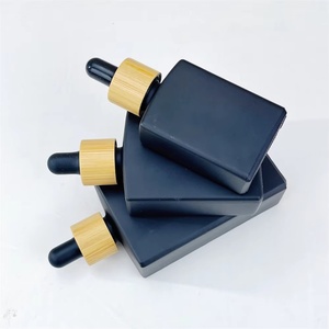 100ml Stock Matte Black Rectangle Square Glass <b>Dropper</b> <b>Bottles</b> with Bamboo <b>Dropper</b> Cap for Cosmetic Packaging - Product Image 2