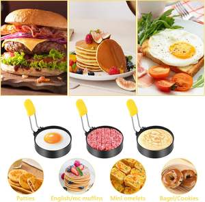 Offre Spéciale : Moule à œufs en acier inoxydable avec poignée en silicone, lot de 2 moules ronds pour petit-déjeuner, outil de cuisson domestique - Product Image 5