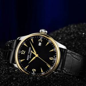 Reef Tigre Top Brand di Lusso Della Vigilanza del Vestito Da <span class=keywords><strong>Uomo</strong></span> In Oro <span class=keywords><strong>Giallo</strong></span> Cinturino In Vera Pelle Automatico <span class=keywords><strong>Orologio</strong></span> Da Polso Impermeabile Data RGA823 - Product Image 4