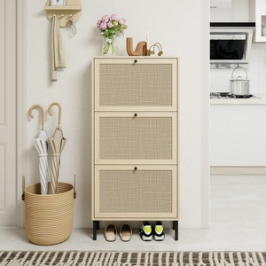 Sunrise moderno Free Standing 3-Tier scarpiera <span class=keywords><strong>in</strong></span> Rattan naturale armadietto 3 cassetti <span class=keywords><strong>in</strong></span> <span class=keywords><strong>legno</strong></span> ingresso tacchi pantofole sala - Product Image 1