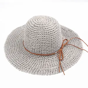 新しい夏のラフィアワイドつば麦わら帽子折りたたみ式サンハット旅行用屋外日焼け止め女性ビーチハット
