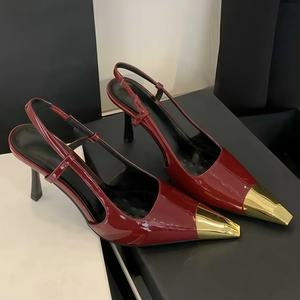 Sandalias de Tacón Alto de Diseño de Lujo, Último Modelo 2026, Cuero Genuino, Elegantes, con Punta Dorada, para Mujer, Ideales para Bodas y Fiestas - Product Image 3