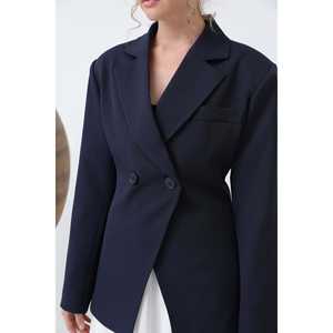 Blazer pour femme en tissu peigné noir, style double boutonnage, anti-plis - Product Image 1