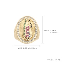 Bague en laiton plaqué or 14 carats, Vierge Marie, pierres CZ colorées, forme ovale, style signet, cadeau religieux catholique pour hommes et femmes