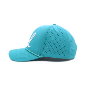 Casquette Turquoise Premium Personnalisée à 6 Panneaux avec Broderie 3D en Relief, Trous Découpés au Laser et Maille Corde pour la Plage, les Activités de Plein Air et le Cyclisme - Product Image 4