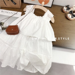 Conjunto de 2 Piezas para Niña, Suave y Agradable al Tacto, Mezcla de Algodón, <span class=keywords><strong>Top</strong></span> con <span class=keywords><strong>Tirantes</strong></span> y Falda con Detalles de Encaje - Product Image 2