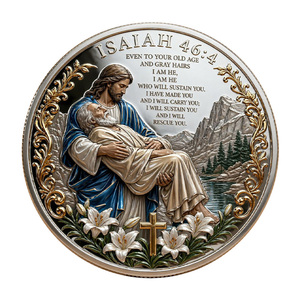 Pièce commémorative en stock Isaïe 46:4 Jésus protégeant l'agneau avec le slogan « Je te saurai protéger » – Objet de collection en métal, artisanat souvenir - Product Image 2