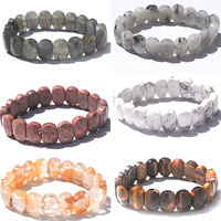 Nouveau Bracelet Élastique Unisexe Fait Main en Pierres Naturelles (Howlite, Œil de Tigre, Turquoise) avec Perles Ovales Ajustables – Vente en Gros, Tendance et Classique, Livraison Rapide