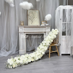 Vente en gros service personnalisé chemin de table rose blanche fleurs artificielles fleurs de soie chemin de fleurs de table pour mariage - Product Image 1