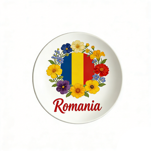 Assiette personnalisée sur le thème du Luxembourg, du Monac, de la Roumanie, de la Bulgarie et de la Serbie, vente en gros, forme ronde, en céramique, assiette tendance - Product Image 4