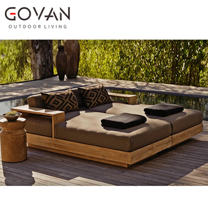 Chaise Longue de Teca de Grado Comercial con Cojín de Secado Rápido, Reposabrazos de Teca Secada al Horno, para Resort, Cabana, Terraza y <span class=keywords><strong>Spa</strong></span> - Product Image 4