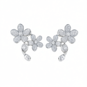 E3625 Pendientes de diamantes de oro blanco, corte redondo brillante, color D natural, joyería romántica de boda para mujer - Product Image 1