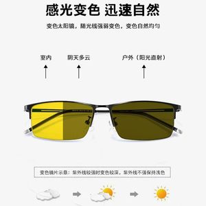 Gafas Fotocromáticas para Hombre para Todo Clima, Montura Metálica de Media Montura, Lentes de PC con Índice de Refracción 1.50, Puente Medio, Visión Nocturna, Uso Diurno - Product Image 2