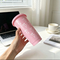 Vaso de Plástico PP con Diseño de Lazo, Ecológico, Portátil, Estilo Moderno, Ligero y de Lujo, para Hogar y Oficina, con Succión