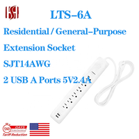 Stop Kontak Ekstensi USA 15A 2 Port USB A 6 Outlet dengan Pelindung Lonjakan Arus, Strip Daya Desktop Bersertifikasi ETL, Kabel 4 kaki