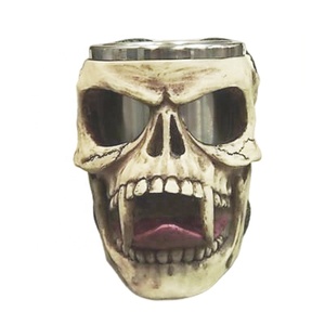Custom Handmade Removable Polyresin with Stainless Steel Unique 3D Horn Demon <strong>Skull</strong> Drinking Cup Tankard Double Wall Beer <strong>Mug</strong> - Product Image 3