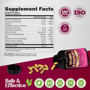 Cápsulas Veganas de Vitamina B12 + <span class=keywords><strong>Complejo</strong></span> <span class=keywords><strong>B</strong></span> 12 en 1 de Marca Privada con Certificación GMP de Rosebest, Suplemento de Apoyo Energético para Hombres y Mujeres - Product Image 6