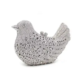 Wholesales Women Unique Fully Diamond Evening Crystal Bird Clutch Purses Mini Metal Wedding Party Bag Bridal Clutches