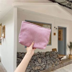 Bolsa de Cosméticos Rosa de Pana Plana Multiusos para Almacenamiento de Artículos de Joyería, Deportivos, de Viaje, de Estudio y de Trabajo, al por Mayor - Product Image 4