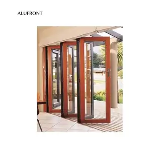 Aluminium Timber Cladding Tempered Glass Bi Folding Doors Horizontal Folding Door