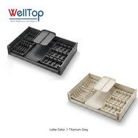 Nouveautés WELLTOP : Organisateur de tiroir de cuisine 600 mm en aluminium, plateau de rangement coulissant à 2 niveaux pour armoire à vaisselle, séparateur de couverts et support à bols