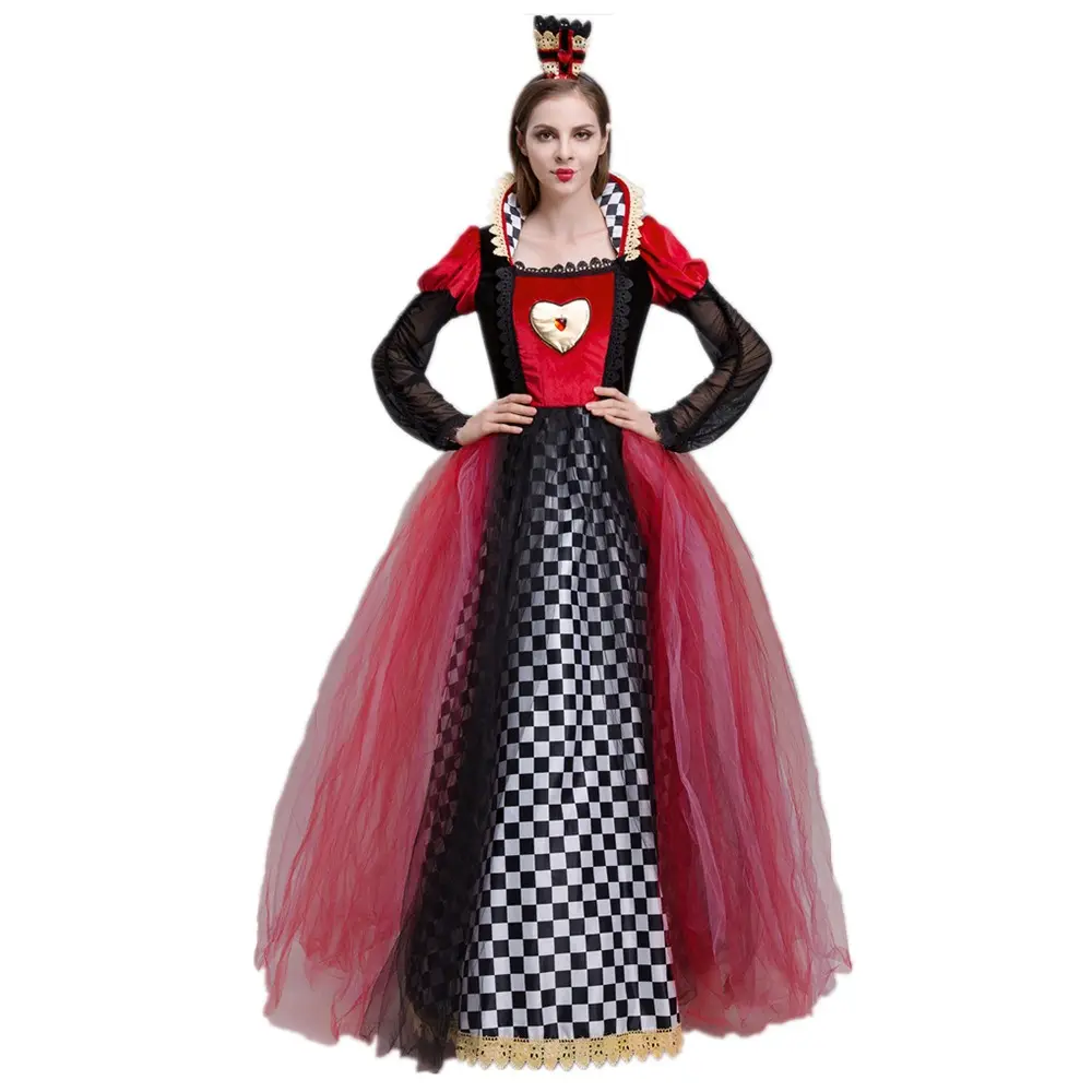 Halloween cosplay queen of hearts princess dress adult show costume queen deluxe queen of hearts costume