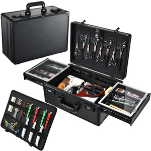 Professional Barber <b>Briefcase</b> with 2 Sliding Trays 6 Clipper Storage Slots Hard Shell Organizer for Salon & Mobile Hair Stylists - Product Image 1