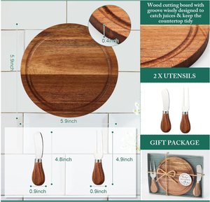 ชุดมีดและส้อมไม้ไผ่สำหรับงานแต่งงาน ของชำร่วยงานแต่ง ชุดช้อนส้อมไม้ไผ่แบบกลมขนาดเล็ก บล็อกไม้สำหรับหั่นอาหาร - Product Image 3