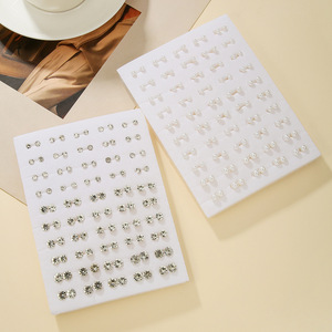 Fashion <b>Stud</b> <b>Earrings</b> 50 Pairs Imitation Pearl <b>Crystal</b> Women's Geometric Round Mixed Size <b>Earring</b> Set Yiwu Origin - Product Image 1