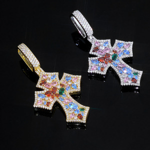 Bling <b>Iced</b> Out Moissanite Colorful Cross Planet Snowflake Hip Hop Pendant Custom 925 Sterling Silver Diamond Set Fine Jewelry - Product Image 2