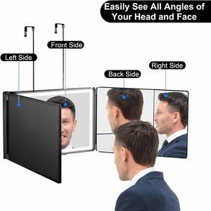 Miroir LED de qualité supérieure pliable à trois volets avec crochets télescopiques réglables pour maquillage et coupe de cheveux - Product Image 2