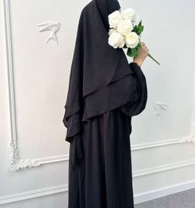 R-353 उच्च गुणवत्ता वाले 2-परत खिमर क्रेपे जैज़ महिलाओं की अबाया कपास की गंध के लिए हिजाब के साथ इस्लामिक पोशाक - Product Image 3