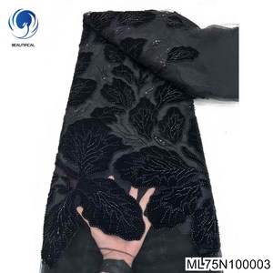 Beautifical Wedding Dress vải phong cách mới nhất 5yards pháp <span class=keywords><strong>Net</strong></span> ren thêu đính cườm vải nhung cho trang phục ml75n1000 - Product Image 3