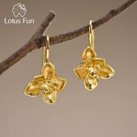 China Großhandel Lotus Fun 925 Sterling Silber 18 Karat vergoldet Drop Dangle Phalaenopsis Orchidee Blumen ohrringe Frauen Feiner Schmuck