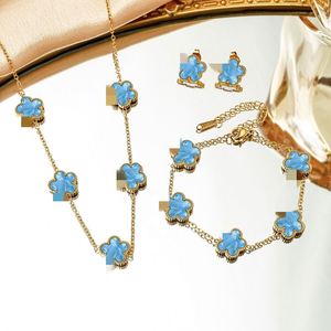 Women's Clover Stainless Steel Electroplated Jewelry Set Simple Fashion Five-<b>leaf</b> Flower Bracelet Necklace Earrings Set Hand - Product Image 4