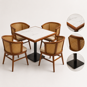 Ensemble complet de mobilier éco-responsable pour restaurants et cafés, avec tables et chaises en bois et métal, sièges banquette et comptoir de bar - Product Image 3