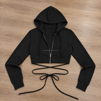 Ensemble de survêtement streetwear deux pièces pour femme, coupe ajustée, avec sweat à capuche court zippé à lacets et pantalon de jogging, personnalisable, vente en gros