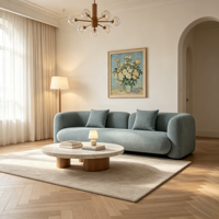 Canapé droit moderne en tissu bouclé, avec accoudoirs épais et arrondis, idéal pour salon, villa, hôtel – Vente en gros OEM/ODM