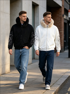 <span class=keywords><strong>Felpa</strong></span> con <span class=keywords><strong>Cappuccio</strong></span> da Uomo con Zip e <span class=keywords><strong>Pelliccia</strong></span>, Stampa Gotica sulle Maniche, Giacca Oversize in Pile, Streetwear Y2K, <span class=keywords><strong>Felpa</strong></span> con Zip Intera - Product Image 2
