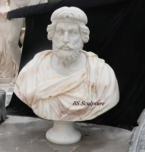 모조리 최고의 로마 조각-손으로 조각 된 홈 로마 대리석 남자 흉상 돌 머리 조각 동상