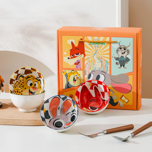 Ensemble <span class=keywords><strong>de</strong></span> 4 bols à riz en céramique Zootopia, cadeau, dessin animé Judy Nick, bols en <span class=keywords><strong>porcelaine</strong></span> sous glaçure, vaisselle pour enfants, boîte cadeau - Product Image 1