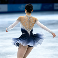Robe de patinage artistique dégradé blanc marine, manches longues, strass, dos lacé, costume de compétition personnalisé pour enfants, adolescents et adultes, OEM