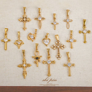 จี้และสร้อยข้อมือแฟชั่นสแตนเลสสตีล 316L ชุบทอง 14K 18K แบบกำหนดเอง DIY พร้อมจี้รูปกากบาทประดับเพชรซิร์คอนสำหรับทำเครื่องประดับ - Product Image 1
