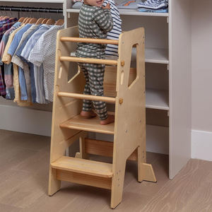 वुड किचन हेल्पर स्टेप स्टूल लर्निंग टॉवर एडजस्टेबल ऊंचाई फोल्डेबल मोंटेसरी लर्निंग टॉवर ब्लैकबोर्ड के साथ - Product Image 4