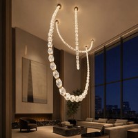 Lustre suspendu JYLIGHTING à facettes, en cristal, avec chaîne hexagonale en laiton, pour grand atrium
